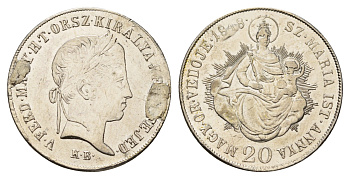 Венгрия 20 крейцеров 1832 KB, Фердинанд I (1835-1848), мадонна с младенцем, год-тип KM 432 серебро 1520-1532