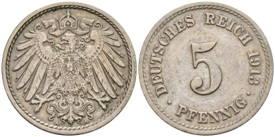 Германия 5 пфеннигов 1913 A KM 11 медно-никель 4169-434
