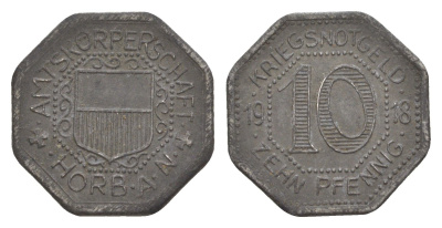Хорб-на-Неккаре 10 пфеннигов 1918 Funck 222.3A, Men05 11980.3, Men18 15002.3 железо 4636-766