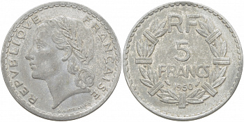 ФРАНЦИЯ 5 ФРАНКОВ 1950 KM 888b.1 алюминий 4403-314