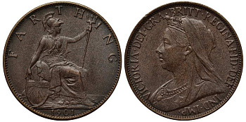 Великобритания 1 фартинг 1901 Виктория (1837-1901) KM 788.2, Spink 3964 бронза UNC 1518-732