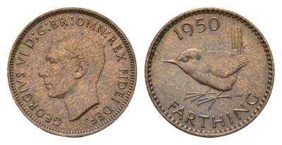 Великобритания 1 фартинг 1950 Георг VI (1936-1952) KM 867, Spink 4119 бронза 4674-815