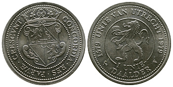 Нидерланды 1 даалдер 1979 400 лет Утрехтскому союзу медно-никель UNC 4381-551