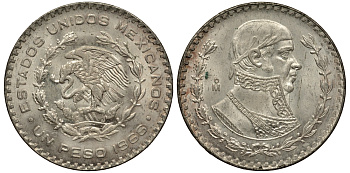 Мексика 1 песо 1966 Хосе Мария Морелос KM 459 серебро 107-1135