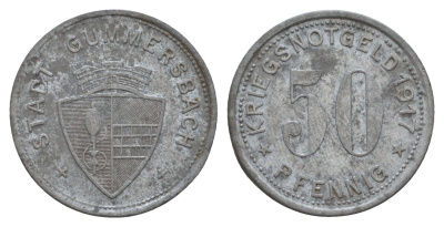 Гуммерсбах 50 пфеннигов 1917 Funck 180.1, Men18 12471.1 цинк 4657-1116