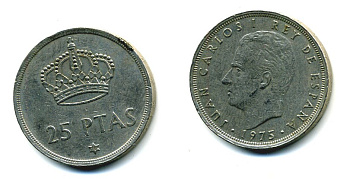 Испания 25 песет 1975 (78) Хуан Карлос I (1975-2014) KM 808 медно-никель 51-4616