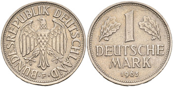 ФРГ 1 марка 1963 F KM 110 медно-никель 4126-543