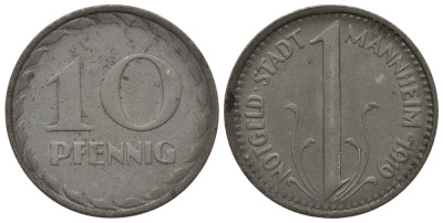 Германия, Маннхайм 10 пфеннигов 1919 Баден-Вюртемберг, нотгельд цинк 413-212