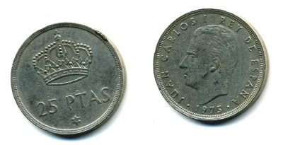 Испания 25 песет 1975 (78) Хуан Карлос I (1975-2014) KM 808 медно-никель 51-4616