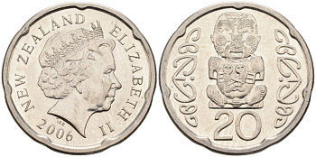 Новая Зеландия 20 центов 2006 Елизавета II (1952-2022), идол Пукаки KM 118а никелированная сталь 4579-1146
