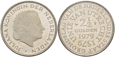 Нидерланды 2 1/2 гульдена 1979 400 лет Утрехтскому союзу, Юлиана (1949-1980) KM 197 никель 82-1241