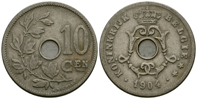 Бельгия 10 сантимов 1904 Belgie KM 53 медно-никель 4172-1125