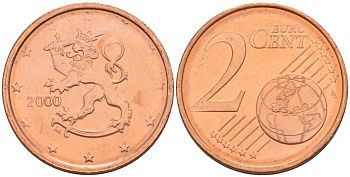 ФИНЛЯНДИЯ 2 ЕВРОЦЕНТА 2000 KM 99 сталь плакированная медью 68-837