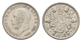 Великобритания 6 пенсов 1928 Георг V (1910-1936) KM 832, Spink 4040 серебро 4644-863
