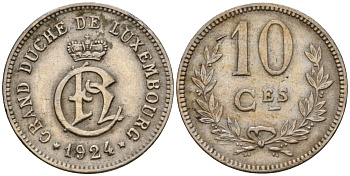 Люксембург 10 сантимов 1924 Шарлотта (1918-1964) KM 34 медно-никель 4577-152