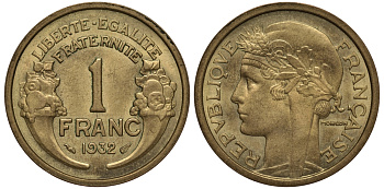 ФРАНЦИЯ 1 ФРАНК 1932 ТИП MORLON KM 885, LE FRANC 219.3 алюминиевая бронза 202-134