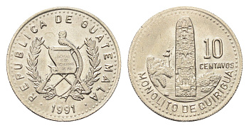 Гватемала 10 сентаво 1991 KM 277 медно-никель 4668-755