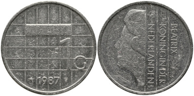 Нидерланды 1 гульден 1987 Беатрикс (1980-2013) KM 205 никель 34-241