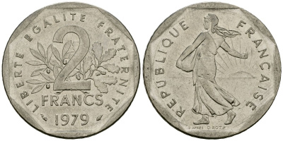 Франция 2 франка 1979 сеятель KM 942.1, Le Franc 272.3 никель 4120-1036