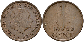 Нидерланды 1 цент 1965 Юлиана (1949-1980) KM 180 бронза    4598-241