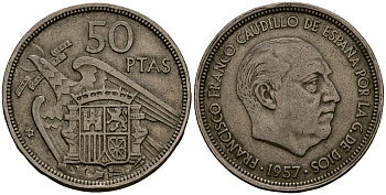 Испания 50 песет 1957 Франсиско Франко (1939 - 1975) KM 788 медно-никель 4168-1015