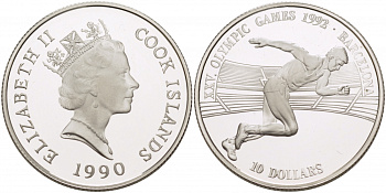 Острова Кука 10 долларов 1990 XXV летние Олимпийские игры в Барселоне 1992 года, бег KM 79 серебро PROOF 1082-3-45
