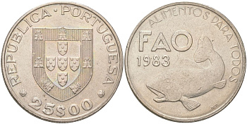 Португалия 25 эскудо 1983 Продовольственная программа - ФАО KM 619 медно-никель aUNC 4142-325