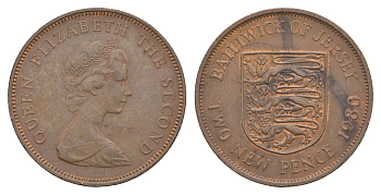 Джерси 2 новых пенса 1980 герб, Елизавета II (1952-2022) KM 31 бронза 4660-213