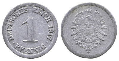 Германия 1 пфенниг 1917 A KM 24, J. 300, Weege 2 алюминий 4380-132
