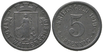 Ваттеншайд (Пруссия, Вестфалия) 5 пфеннигов 1919 Funck 579.3, Men05 26150.3, Men18 32900.3 железо 4380-1045