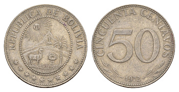 Боливия 50 сентаво 1972 KM 190 сталь плакированная никелем 4628-356