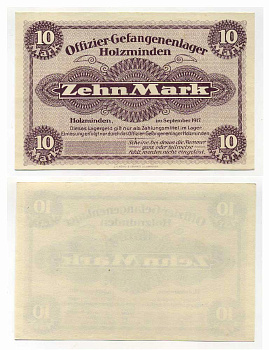 Германия 10 марок 1917 Хольцминден (Брауншвейг), лагерь военнопленных офицеров C-3137, Tieste 385.07 бумага UNC (пресс) 504-68-1-1