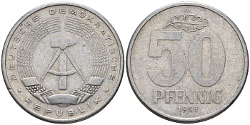 ГДР 50 пфеннигов 1958 A KM 12.1 алюминий 4187-752