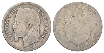 Франция 1 франк 1866 BB, Наполеон III (1852-1870) KM 806 серебро 4622-1047