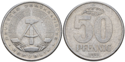 ГДР 50 пфеннигов 1958 A KM 12.1 алюминий 4187-752