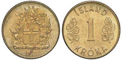 Исландия 1 крона 1973 KM 12a никель латунь 4606-437