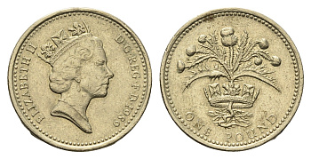 Великобритания 1 фунт 1989 Елизавета II (1952-2022), год-тип KM 959, Spink 4335 никель латунь 4691-822