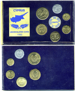 КИПР НАБОР ИЗ 6 МОНЕТ 1983 В БУКЛЕТЕ KM MS16 UNC 3-6-3-54