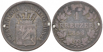 Бавария 1 крейцер 1858 Максимилиан II (1848-1864) KM 473 серебро 73-658