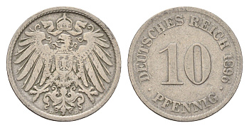 Германия 10 пфеннигов 1896 D, Вильгельм II (1888-1918) KM 12, J. 13 медно-никель 4636-1151