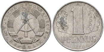 ГДР 1 пфенниг 1960 A KM 8.1 алюминий 39-432