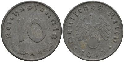 Германия 10 рейхспфеннигов 1943 A KM 101, J.371 цинк 4151-234