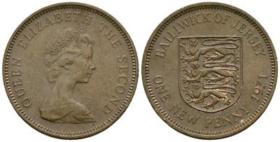Джерси 1 новый пенни 1971 Елизавета II (1952-2022), герб KM 30 бронза 4173-1059
