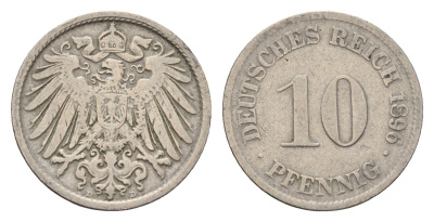 Германия 10 пфеннигов 1896 D, Вильгельм II (1888-1918) KM 12, J. 13 медно-никель 4636-1151
