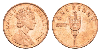 Гибралтар 1 пенни 2005 KM 1079 сталь плакированная бронзой aUNC 4651-923