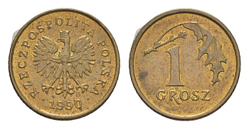 Польша 1 грош 1990 Y 276 марганец латунь UNC 4627-831