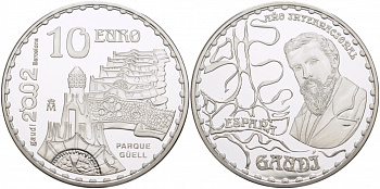 Испания 10 евро 2002 150 лет со дня рождения Антонио Гауди, Парк Гуэль KM 1084 серебро PROOF 01-163-11