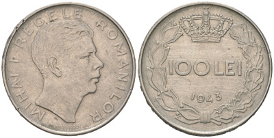 Румыния 100 леев 1943 Михай I (1940-1947) KM 64 сталь плакировнная никелем 183-1026
