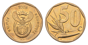ЮАР 50 центов 2008 Зантедеския Эллиота (калла), герб, год-тип KM 443 сталь плакированная бронзой UNC 4693-337