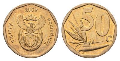 ЮАР 50 центов 2008 Зантедеския Эллиота (калла), герб, год-тип KM 443 сталь плакированная бронзой UNC 4693-337